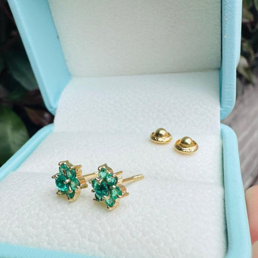 Aretes Marquesa con Esmeraldas en Oro 18K