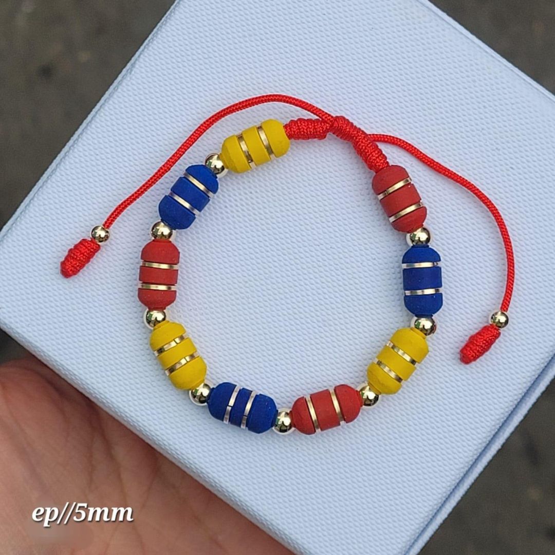Pulsera colombia 8 balines 5mm en oro laminado