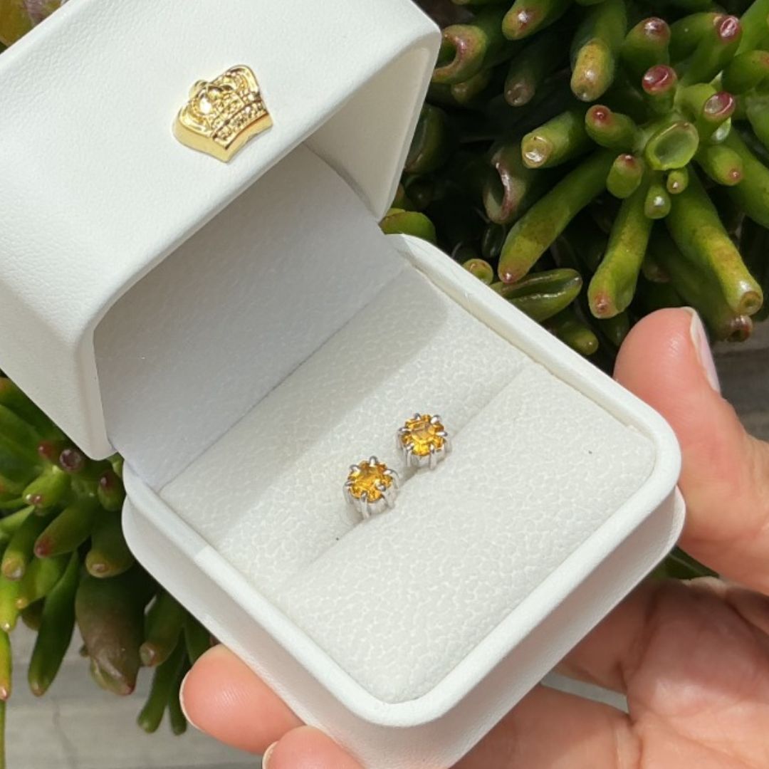 Aretes Hexagonales 6 garras con Citrino en plata rodinada