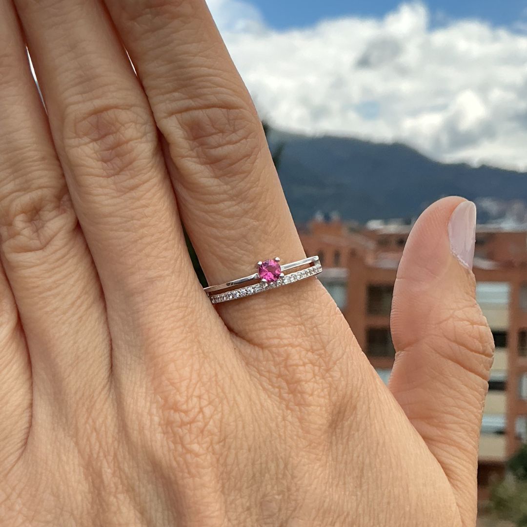 Anillo Turmalina rosa de 0,40 ct rosado en Plata Rodinada