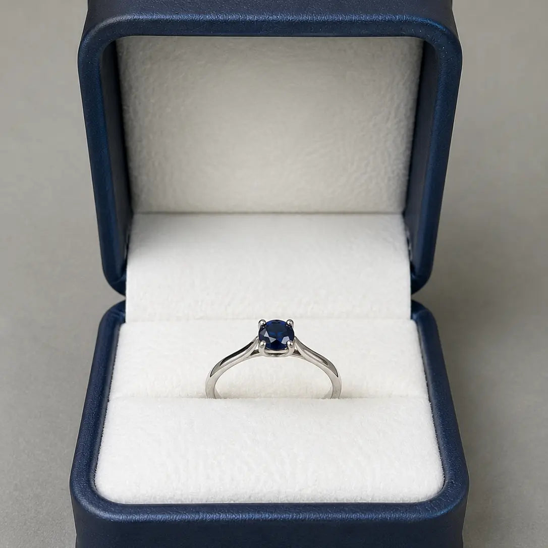 Zafiro Azul Profundo de 0,64 ct en Plata Rodinada