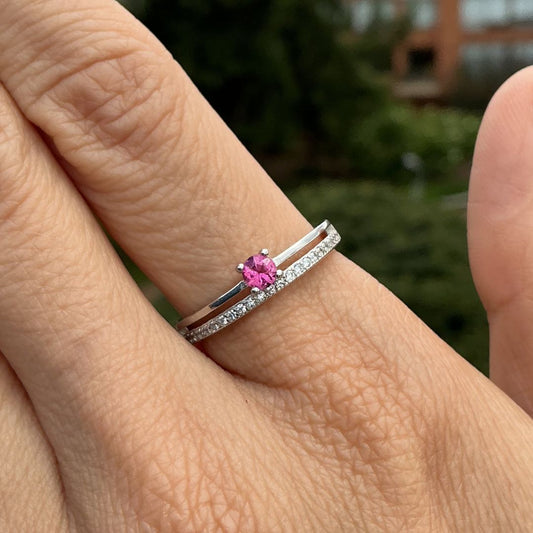Anillo Turmalina rosa de 0,40 ct rosado en Plata Rodinada