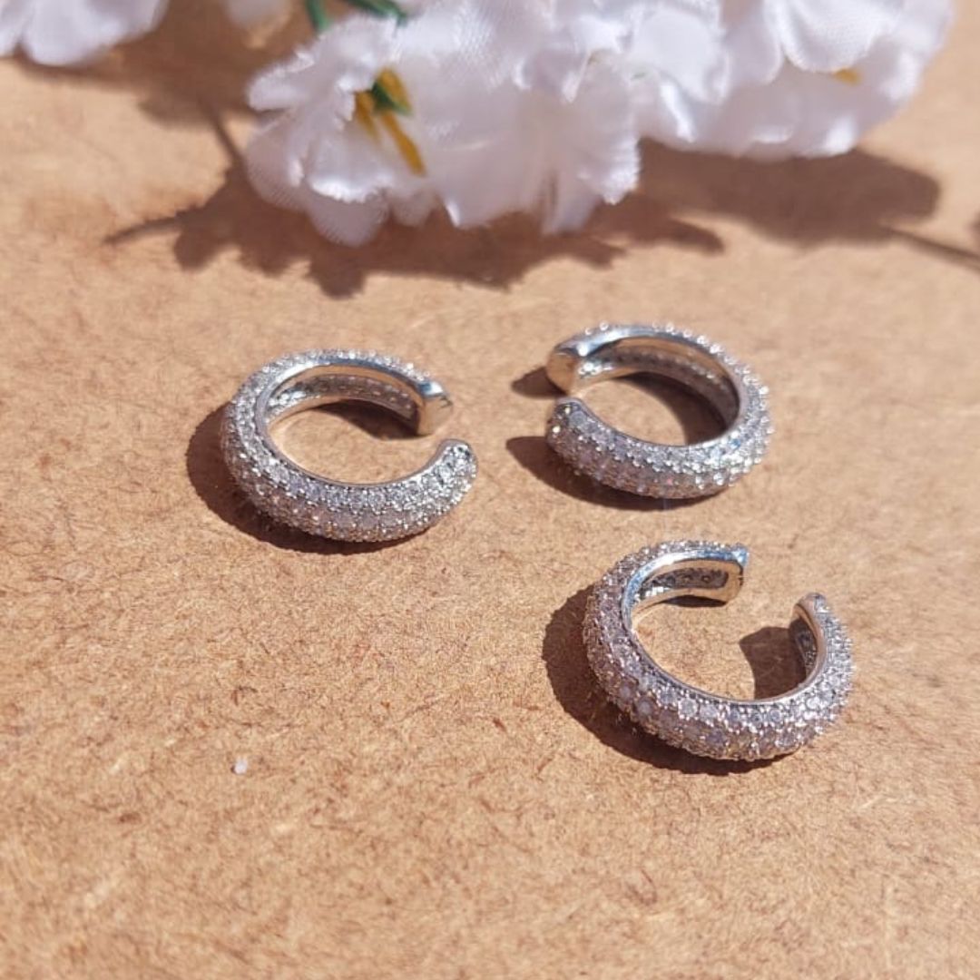 Earcuff Plateado con Circón Blanco