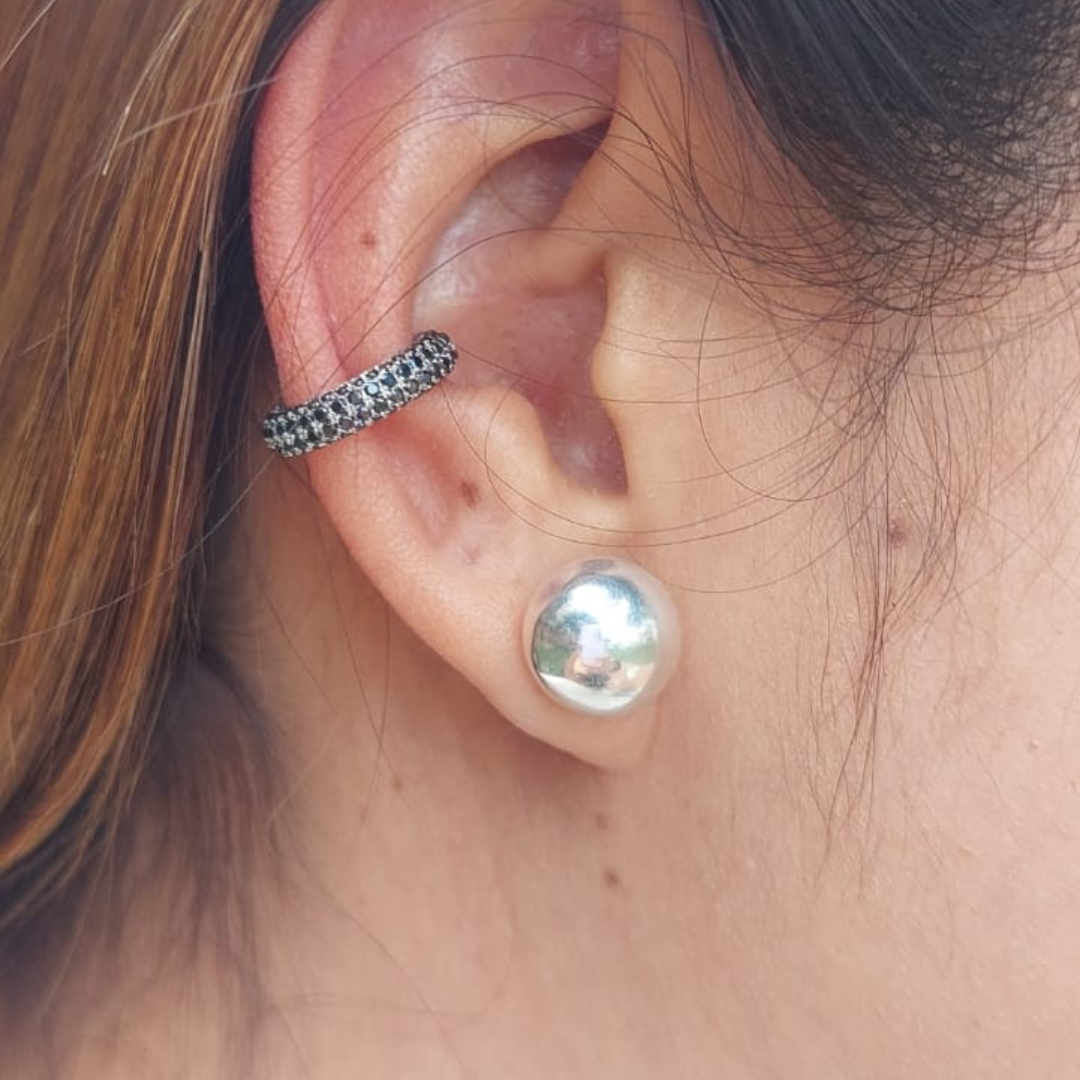 Earcuff Plateado Circon Negro